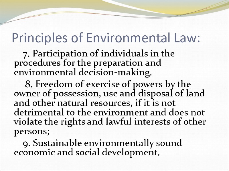 Principles of Environmental Law: 7. Participation of individuals in the procedures for the preparation